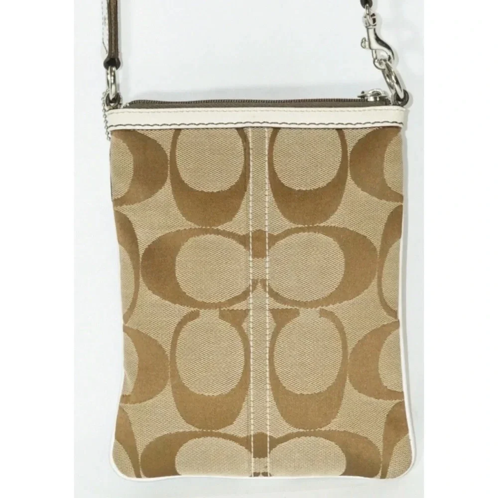 Coach Signature Canvas Crossbody  Zip Top Closure